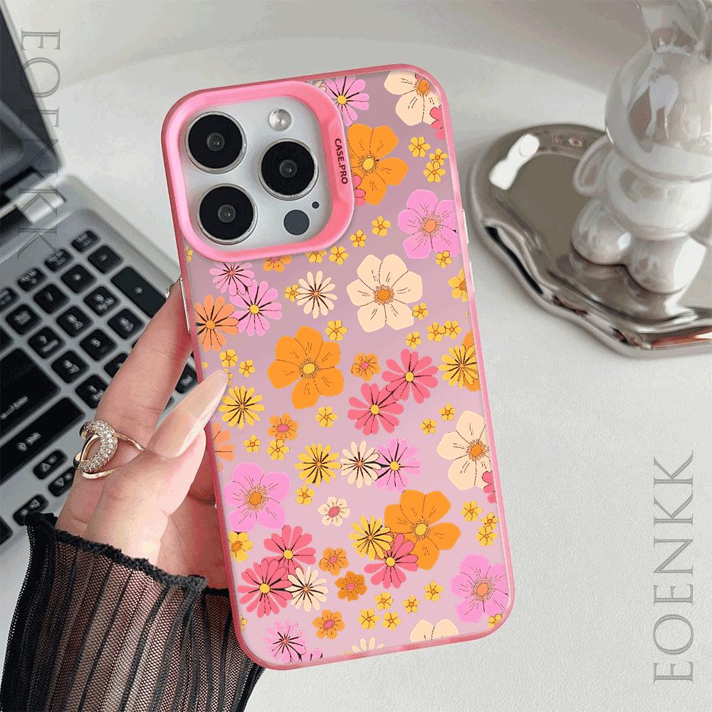 Trendy Small Floral Laser Matte Case for iPhone 16 15 14 13 12 11 Pro Max XS X XR Plus - Anti-Scratch, Shockproof, Slim Fit