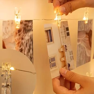 1 гирлянда светодиодных сказочных огней с клипсами-фоторамками - в помещении/без батареек (Батарейки в комплект не входят) Гирлянды для фотостены, свадебных, рождественских украшений