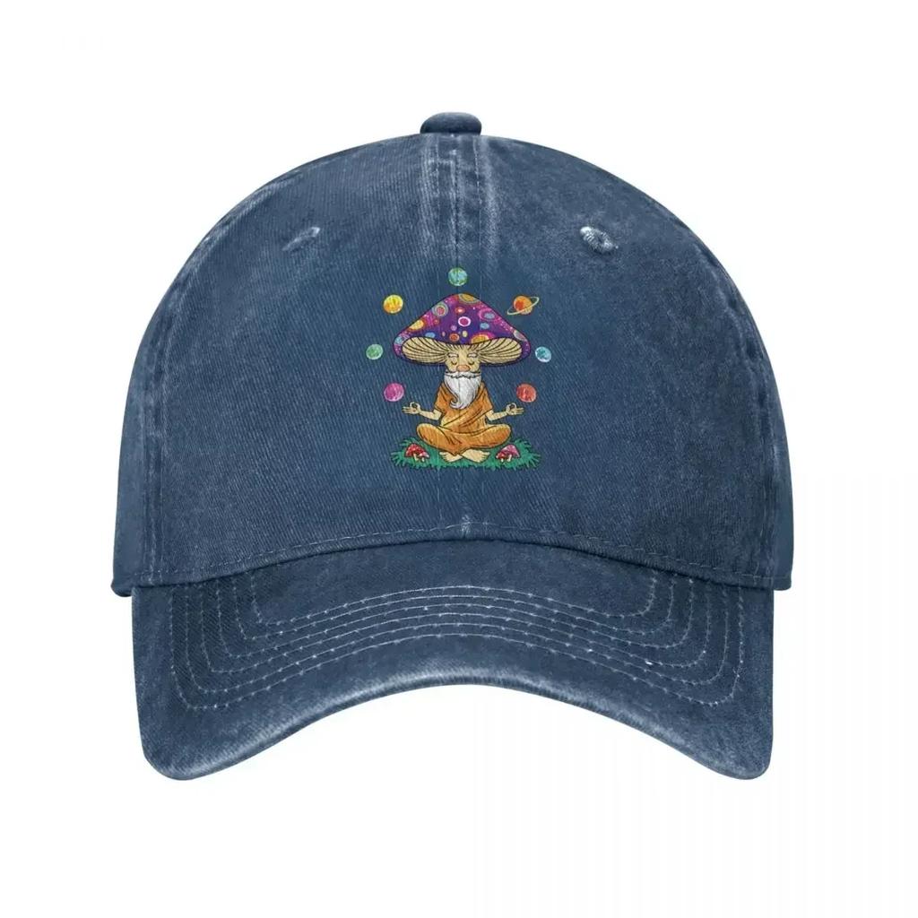 Mushroom Buddha Baseball Caps Vintage Distressed Washed With Yoga Solar System Sun Cap Activities Unstructured Soft Caps Hat
