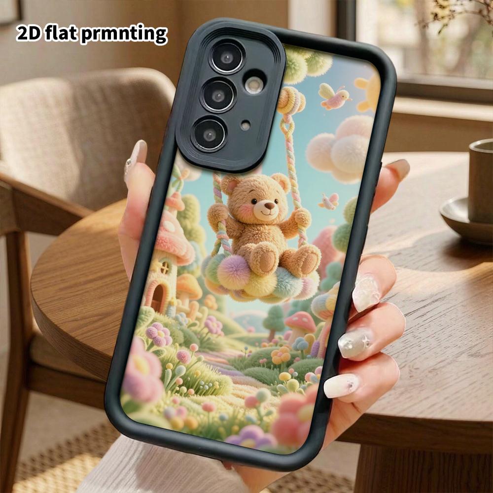 Phone case: 2D flat design suitable for Samsung Galaxy A34 A35 M05 M06 S20 S22 S21 FE Plus 5G protective case, little bear swinging, perfect Christmas