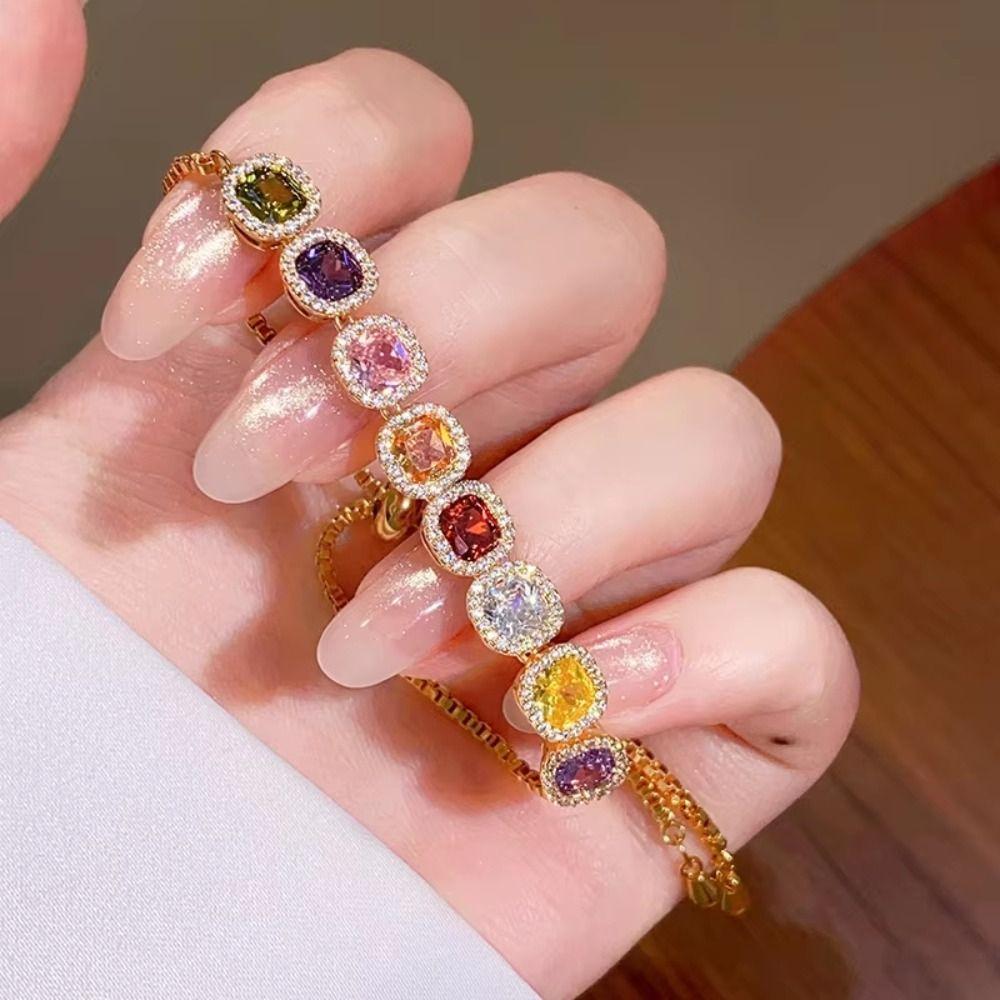 Luxury Geometric Cube Bracelet Multicolor Adjustable Gold Bracelet  Friendship Gift