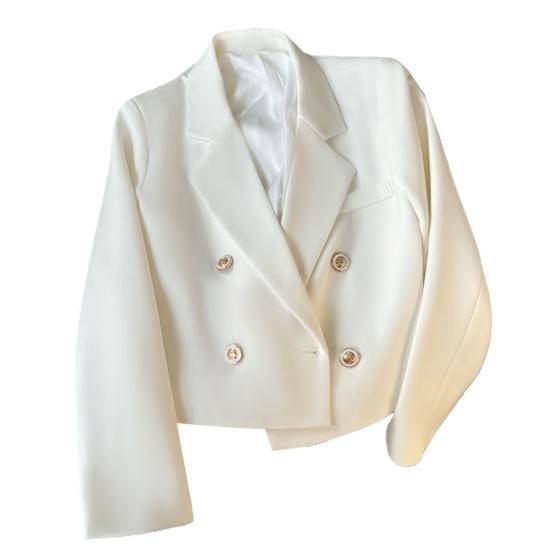 Spring Women Breasted Office Cropped Blazer Lapel Solid Color Long Sleeve Double Jacket Suit Coat