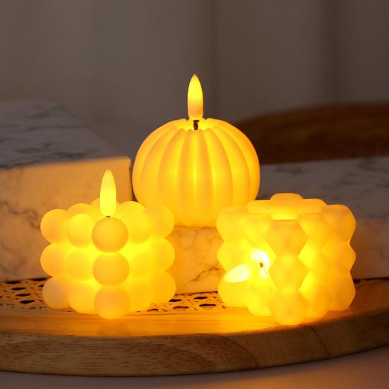 Волшебная пузырчатая свеча на батарейках, мерцающая беспламенная светодиодная квадратная тыквенная поддельная свеча для праздничной атмосферы