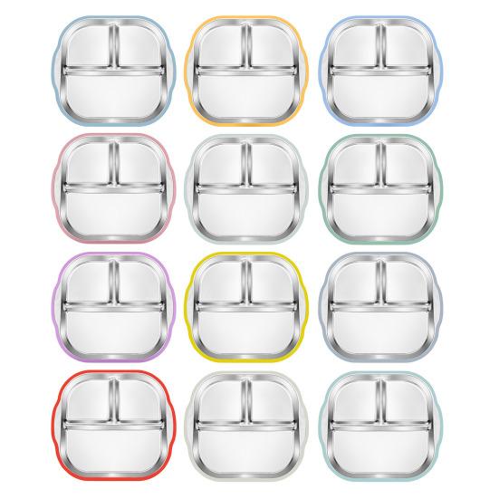 Тарелка для малышей из нержавеющей стали с присоской, 3-секционная детская миска с нескользящей силиконовой ручкой, небьющаяся металлическая детская тарелка