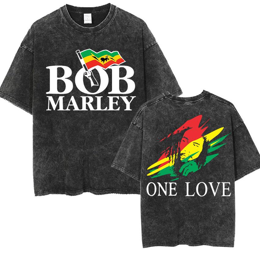 Vintage Washed Bob Marley T Shirt Punk Hip Hop Short Sleeve T-shirts Unisex High Quality Oversized T-shirts Y2k Streetwear