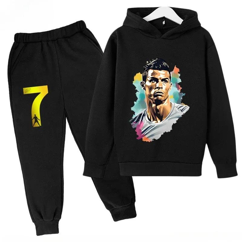 Весна Осень Cr7 3-12 лет Детский Комплект Худи+Брюки Костюм Комплект из 2 предметов Мальчики Девочки Повседневный Детский Спортивный Костюм