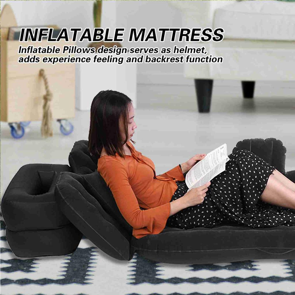 Надувной матрас для кровати для дома и улицы, кемпинга, путешествий, автомобиля, заднего сиденья, надувные кровати, подушки(Бежевый / черный)