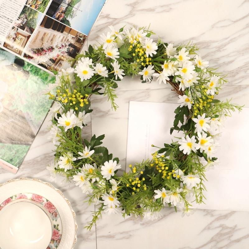 Spring Wreath Artificial Daisys Wreath with Flower Summer Wreath for Front Door Wall Window Party Festival Wedding Decors