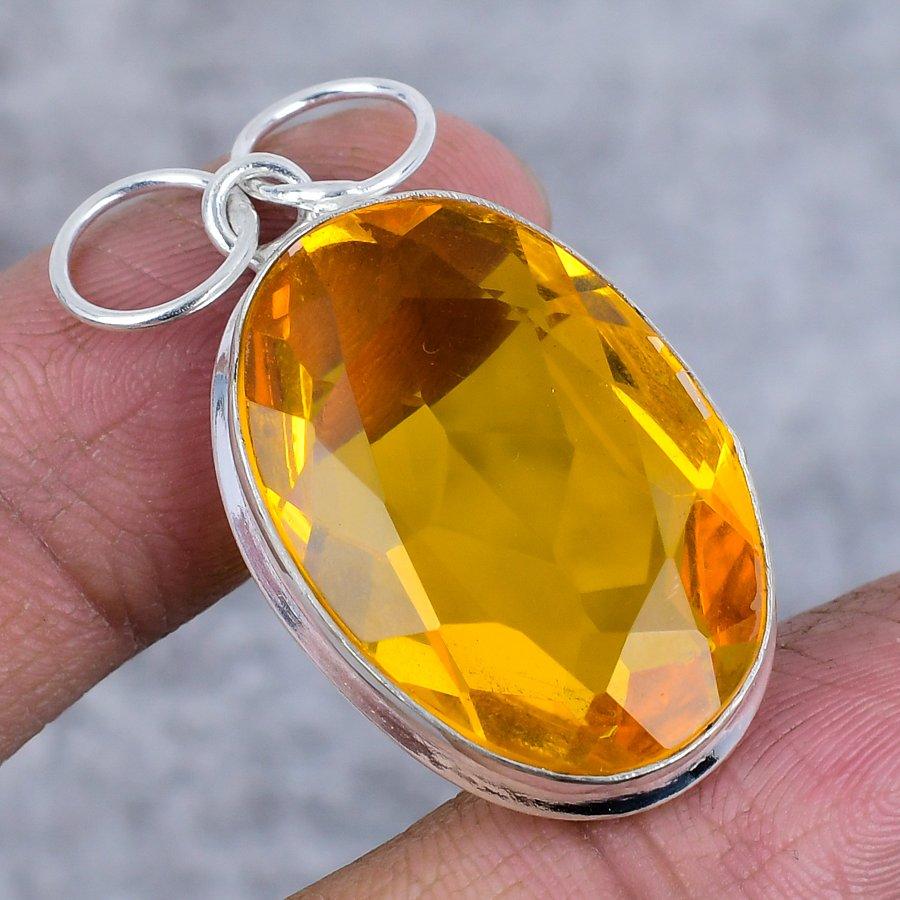 Цитрин Драгоценный камень 925 Стерлинговое серебро Ювелирная подвеска 1,81"