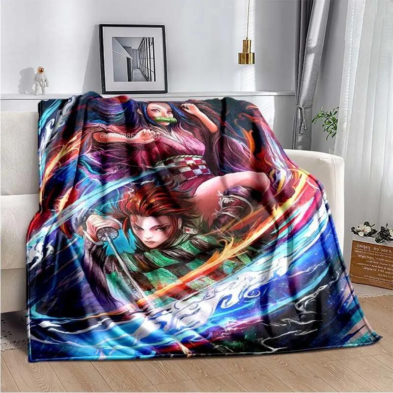 Флисовое одеяло в стиле аниме Demon Slayer Kimetsu no Yaiba Nezuko Kamado Tanjiro Kamado, мягкое постельное белье, покрывало, утепляющий чехол для дивана