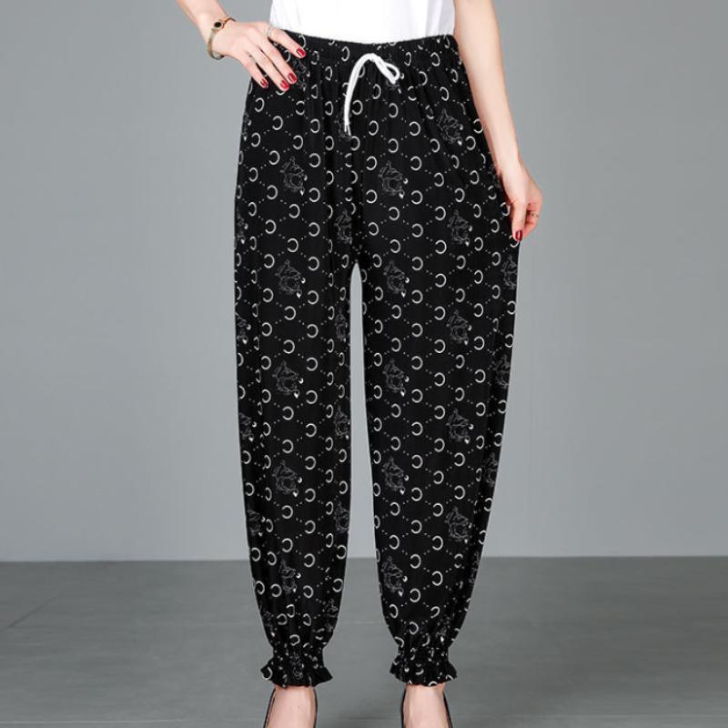 Укороченные брюки, женские летние брюки с тонкой эластичной резинкой на талии, большие размеры, брюки для среднего и пожилого возраста, шаровары