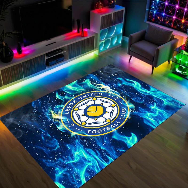 Leeds United Football Design Crystal Velvet Carpet Cozy Non?Slip Printed Rug For Bedroom Living Room Entrance