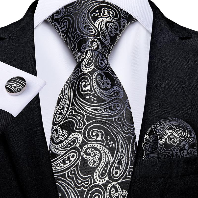 2025 Luxury Mens Necktie Set Business Tie Silk Hanky Cufflinks Set