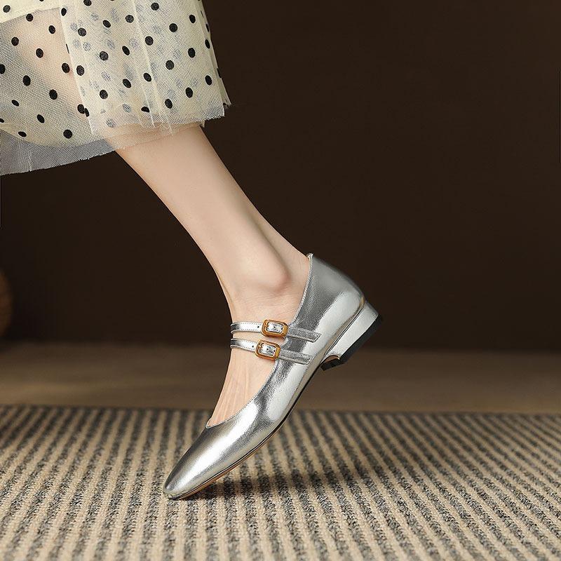 Spring and Autumn Seasons Silvery Single Shoes Mary Jane Shoes Female Flat Bottom Comfortable Simple All-match Womens Shoes
