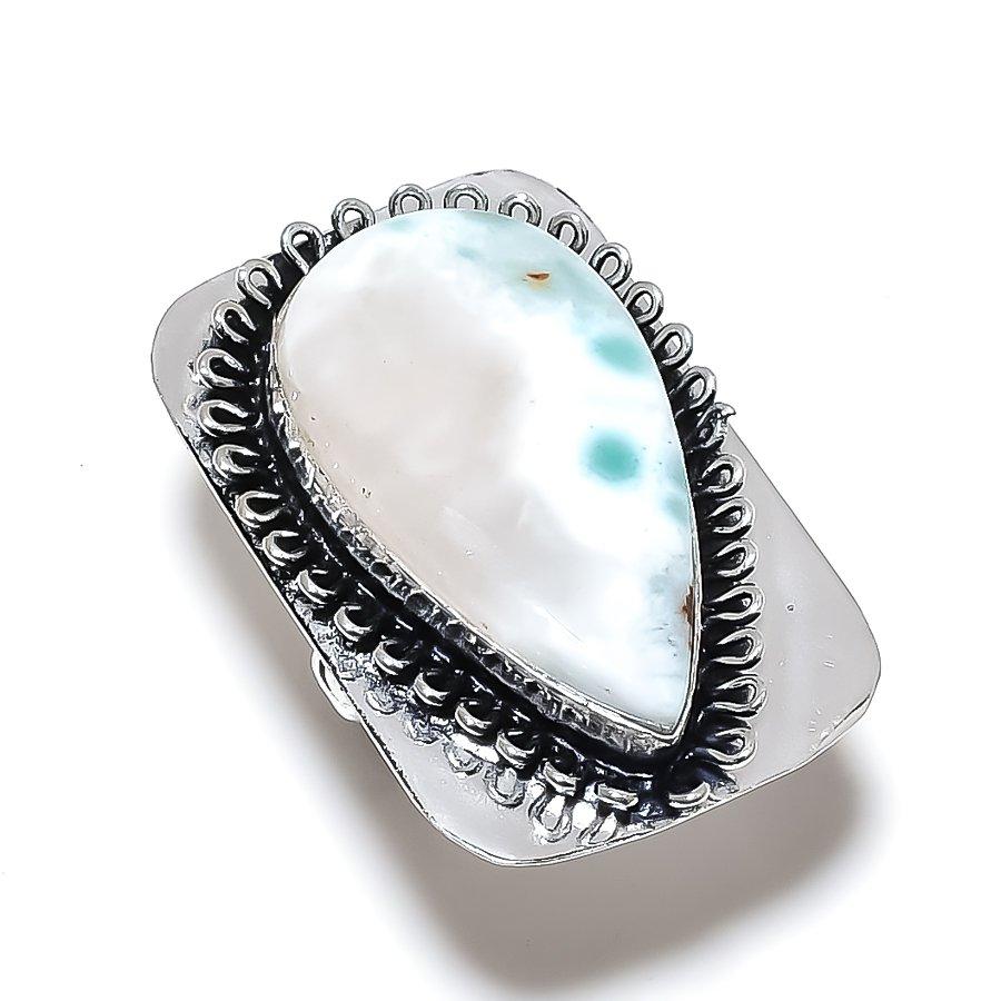 Natural Republic Larimar Gemstone 925 Sterling Silver Jewelry Ring Size 7 P6G97