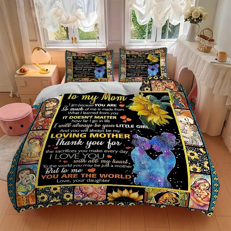 3PCs Mother's Day Gift Design Cover Set, Breathable Fabric, Machine Washable (1 Duvet Cover + 2 Pillowcases) (Without Quilt) yy250911149