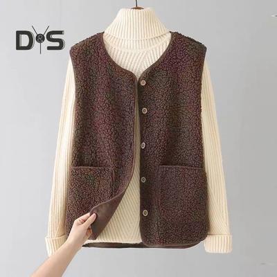 Зимняя женская многослойная жилетка, пальто, тонкая утепленная застежка на кнопки, V-образный вырез, тонкая плюшевая безрукавка, однотонная, сохраняющая тепло куртка для отдыха на открытом воздухе