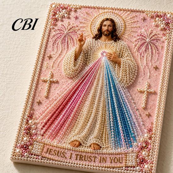3D Pearl Texture Art Mary Painting Kit, Divine Mercy Jesus Holy Religious DIY Kit for Adults Faux Craft Set Beginners Christian Wall Decor