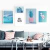 Скандинавский стиль настенного искусства Морской пейзаж Постеры и принты для гостиной Летний пляж Ананас Холст Картины для интерьера Без рамки