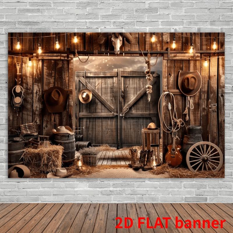 1 piece, 2D flat Western cowboy themed party backdrop, suitable for family celebrations and photography props, wsj