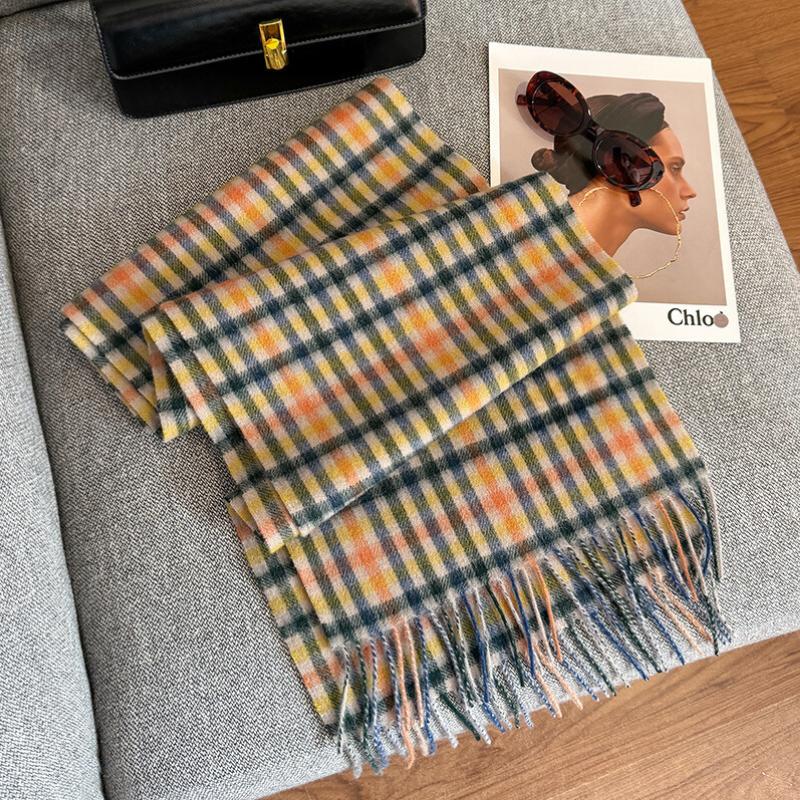 100% Pure Wool Scarf Female Winter Warm Cashmere Shawl Checkerboard Grain Design Couple Accessory Premium Sense Windproof Scarf