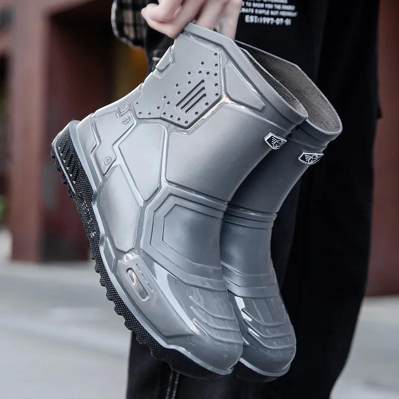 Men's Waterproof Rain Boots Outdoor Solid Color Fishing Boots Fashion Non-slip Waterproof Shoes Solid Color Mid-tube Rain Boots
