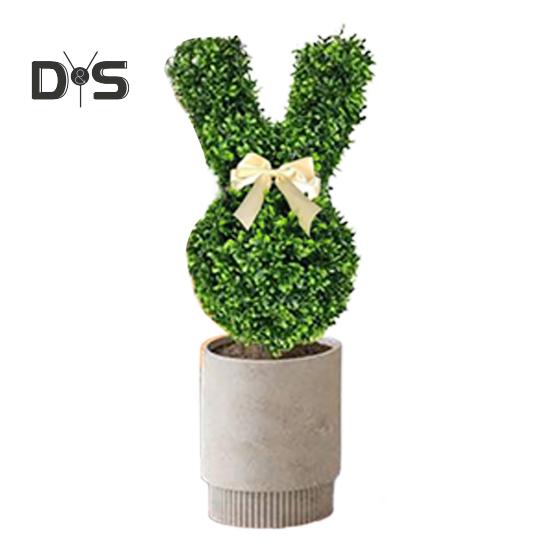 Искусственное растение-кролик, топиарий, 55 см, зеленое пасхальное дерево-кролик, искусственные кустовые растения с шипом для домашнего двора, газона, пасхальное украшение