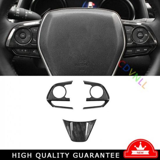 Steering Wheel Button Cover Trim 3* For Toyota Camry 2018-2023 Black Wood Grain