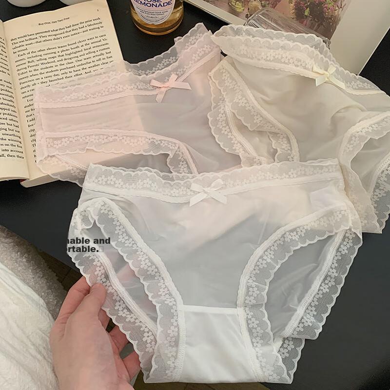 LANGSHA Женские бесшовные ультратонкие трусы из хлопка с ластовицей, ощущение «второй кожи», кружевное нижнее белье для женщин в стиле «Чистое желание» ко Дню святого Валентина, 4 шт.