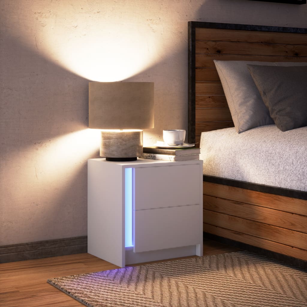 Vidaxl Szafka Nocna Z Led, Biała, Materiał Drewnopochodny