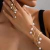 Imitation Pearl Bracelets Rings Set for Women Chunky Adjustable Fit Wrap Bracelets Ring Personality Advanced Irregular Bracelet