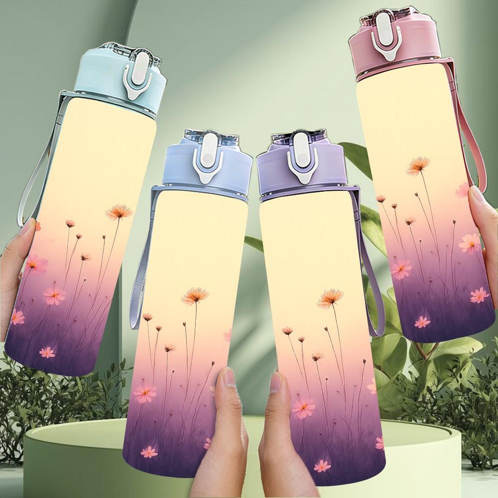 1PC Gradient Sunset Sky Art 750ml Color Plastic Sports Water Bottle Leakproof Flip Straw Lid Suitable for Sports Office Home Use