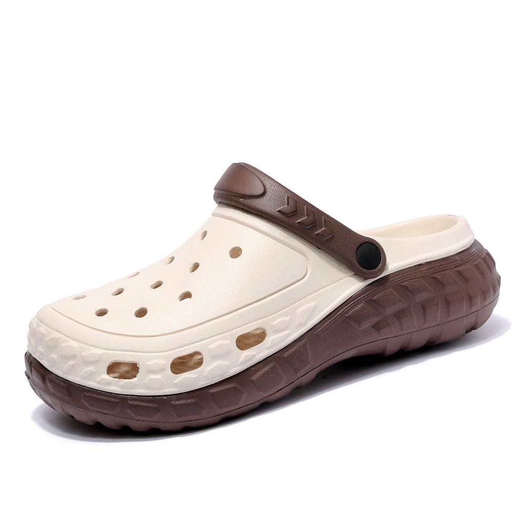 Two-Color Trendy Men'S Hole Shoes Breathable Outside Wear Non-Slip Thick-Soled Bag Head Slippers Men'S Outdoor Beach Sandals