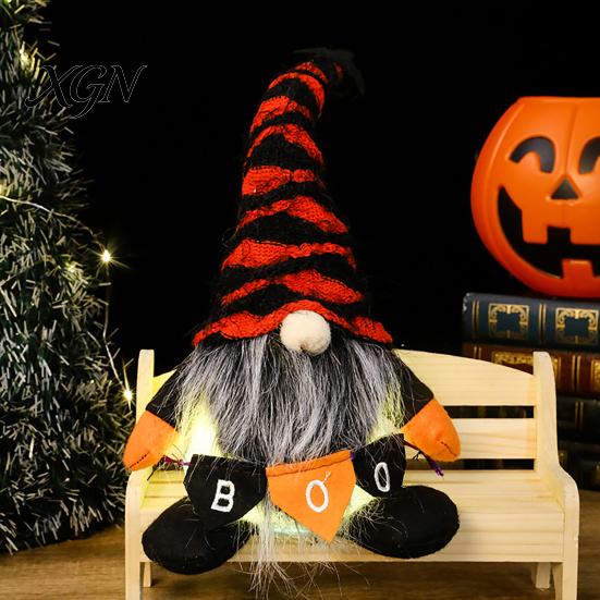 Striped Knitted Gnomes Halloween Plush Gnome Decoration, Spooky Boo Swedish Tomte Elf Figurine, Decorations Scandinavian Dwarf Ornament for Home Table