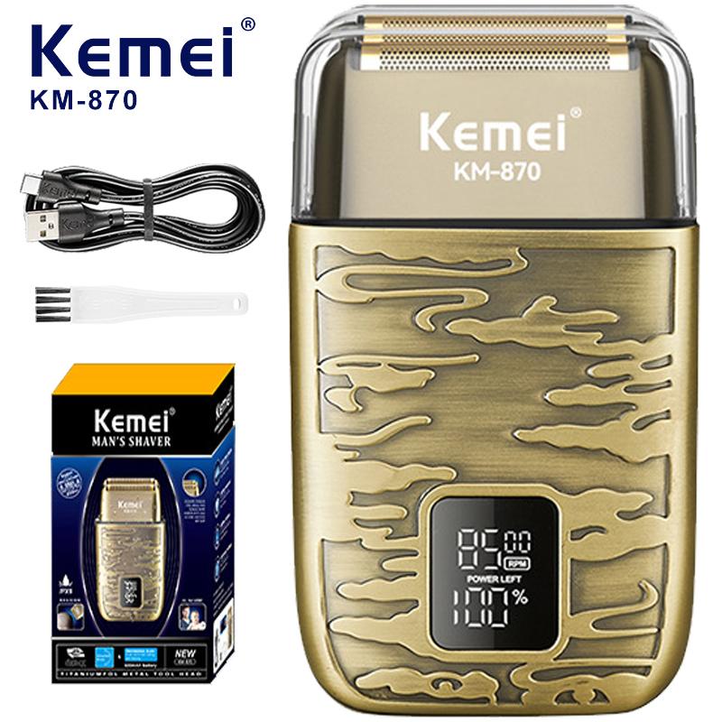 Kemei KM-870 Мужская электрическая металлическая бритва Светодиодный дисплей Регулируемая скорость USB Электробритва Триммеры для волос