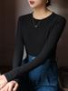 2024 Корейский стиль Женская облегающая бархатная футболка с круглым вырезом, плотный длинный рукав для осени/зимы