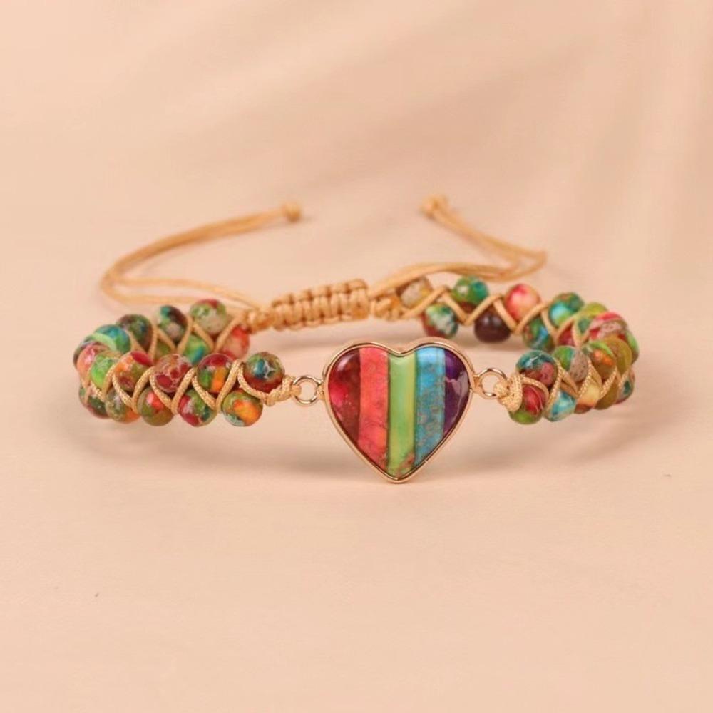 Retro Bohemian Braided Bracelets Hand Jewelry Heart Bead Bangle Beads Weave Bracelets Women