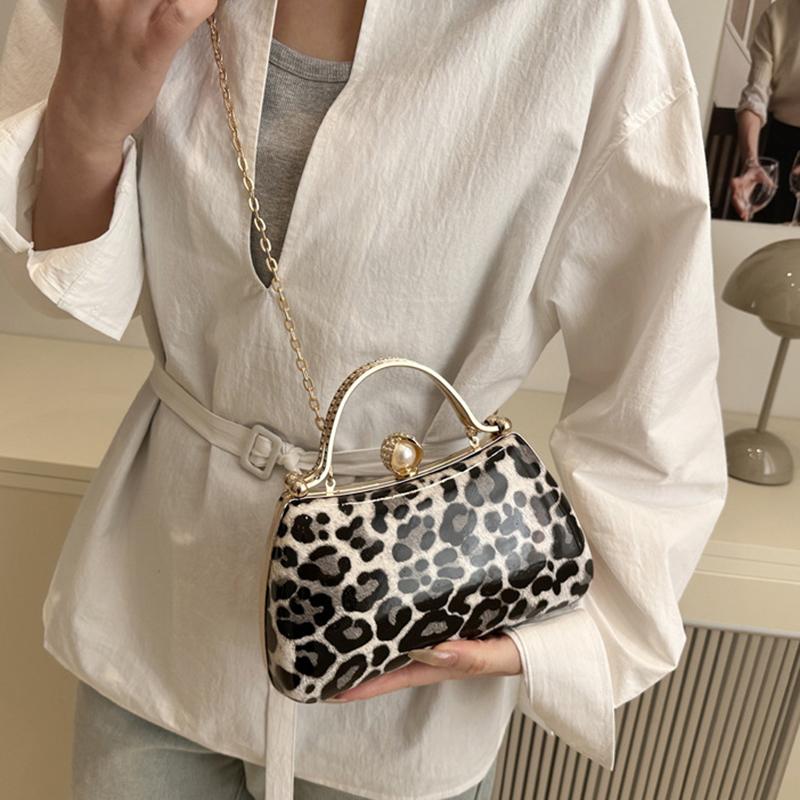 Изысканная текстура Маленькая сумка Женская Новая Цепочка Сумка через плечо Мода Леопардовый принт Портативная Вечерняя сумка Сумки AVE