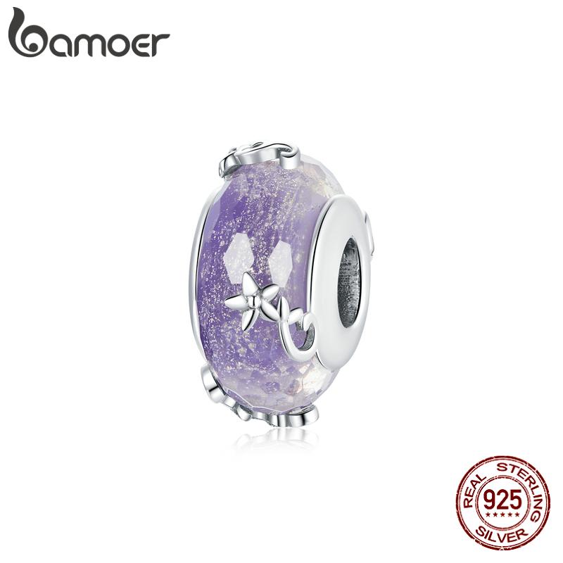 BAMOER стерлингового серебра 925 пробы фиолетовые стеклянные бусины-шармы «мечта» для оригинальных браслетов и ожерелья диаметром 3 мм