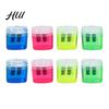 School Pencil Sharpener Dual-Hole 4 Color Transparent Plastic for Standard Round Shape Jumbo Pencils Kid-Friendly Portable with Cover Safe