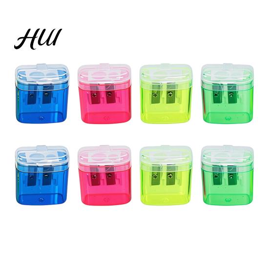 School Pencil Sharpener Dual-Hole 4 Color Transparent Plastic for Standard Round Shape Jumbo Pencils Kid-Friendly Portable with Cover Safe