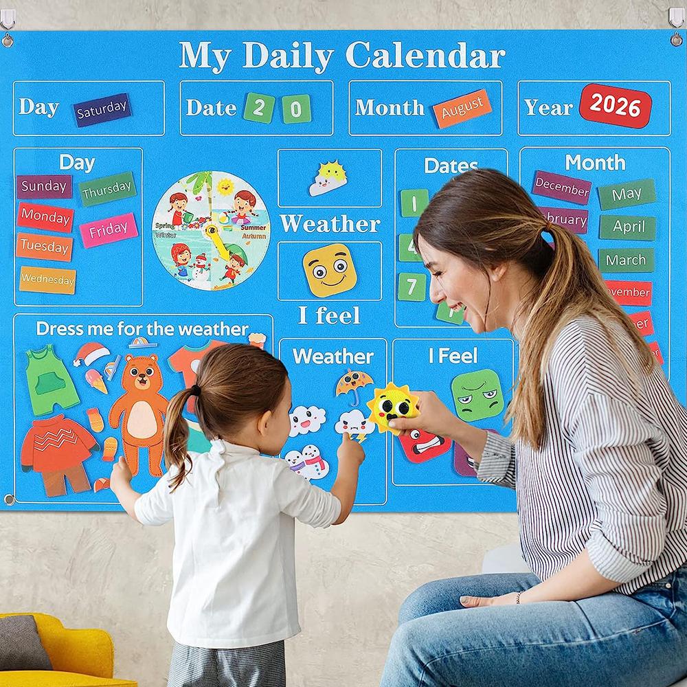 Детский календарь busy board, обучающая фетровая доска для ежедневного обучения, настенный календарь для изучения времени, сезонов, погоды