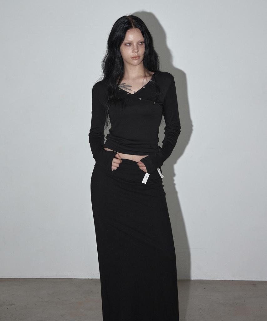 GROWHIDE Holded Folding Long Skirt_Black