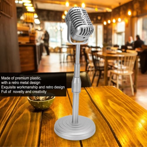 Vintage Microphone Toy Prop, Classic Retro Dynamic Microphone, Simulation Old-Fashioned Microphone with Stable Base and Support Rod for Photography (S