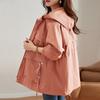 Fashion Spring Autumn Fashionable Plus Size Women's Mid Length Windbreaker Coat Hooded Casual Soft