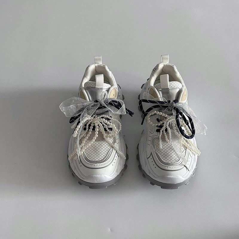 Сетчатые кроссовки на шнуровке женские 2025 весна и лето новая ретро спортивная повседневная обувь модные туфли на толстой подошве