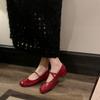 Mary Jane Shoes for Women 2025 Fashion Casual Patent Leather Single Shoes Soft Comfortable Red Ballet Shoes Zapatos De Mujer