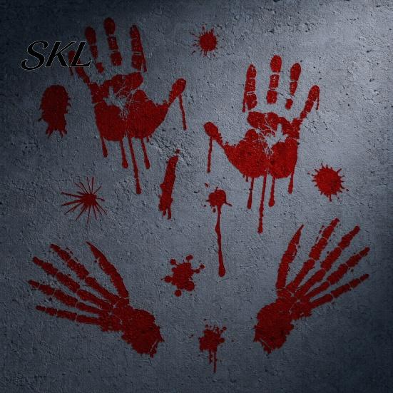 Temporary Removable Decal Halloween Blood Handprints/Footprints Wall Stickers, Decals, Spooky Waterproof Stain-proof Window Cling DIY Decoration