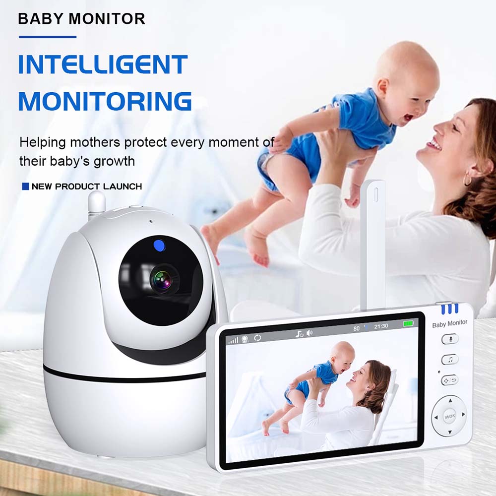 720P 5-дюймовая видеоняня ABM501 Внутренняя двусторонняя аудиосвязь для наблюдения за матерью и детьми 2,4G Мини PTZ Домашняя камера безопасности с дисплеем температуры