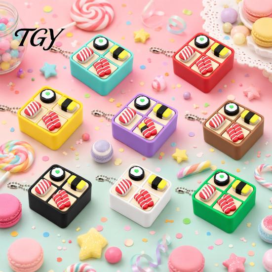 Sushi Backpack Pendants 3D Printed Box Fidget Clicker, 4 Grids Bento Finger Clicker Sensory Toys with Bead Chain, Push Button Toy Pendant for